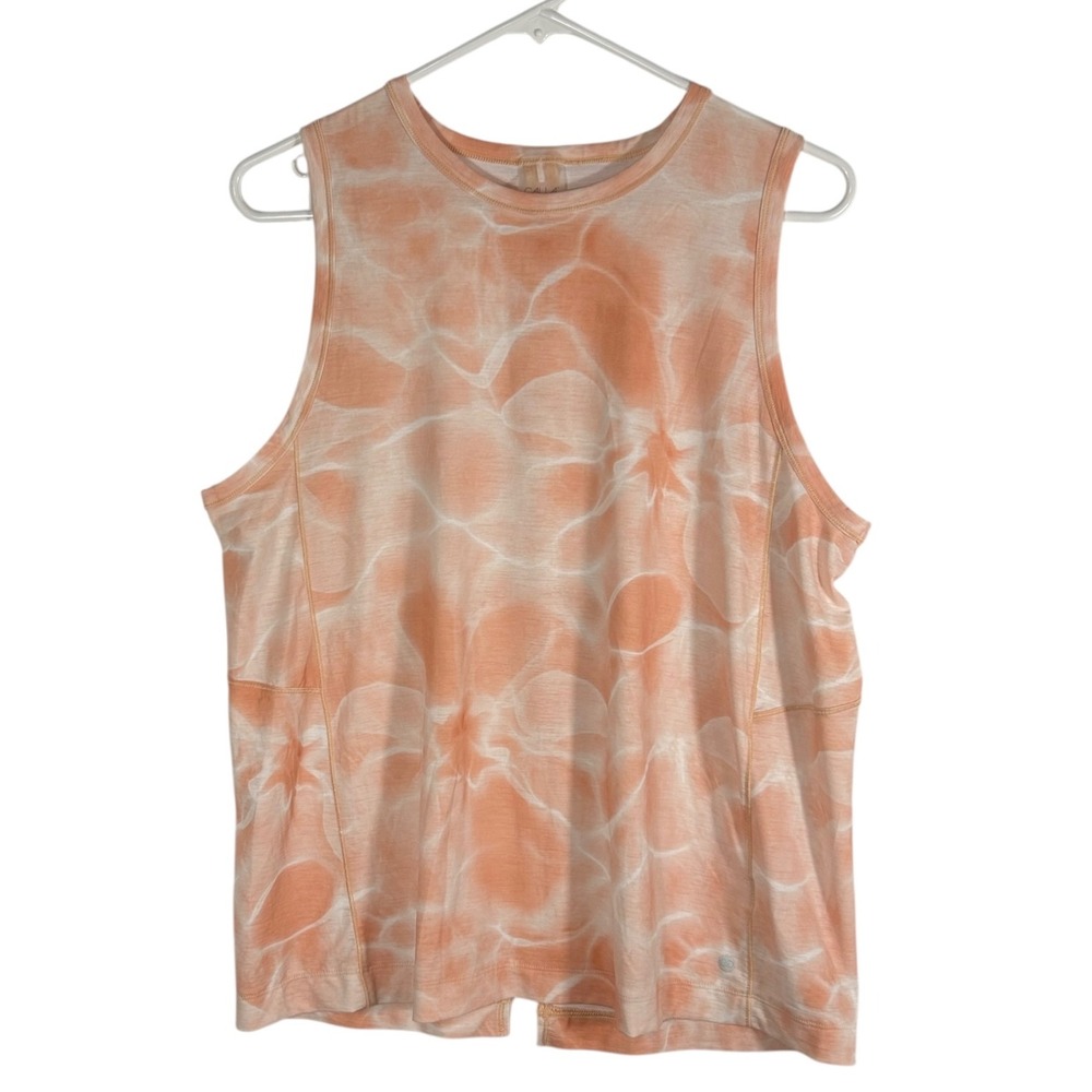 CALIA Womens Peach White Abstract Floral Split Back Sleeveless Tank Top Size M